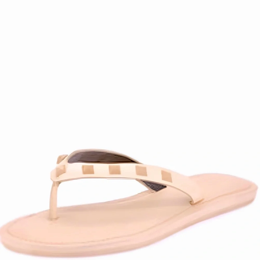 REBECCA MINKOFF Fiona Leather Nude Studded Flip Flops Thong Sandals Tan Shoes